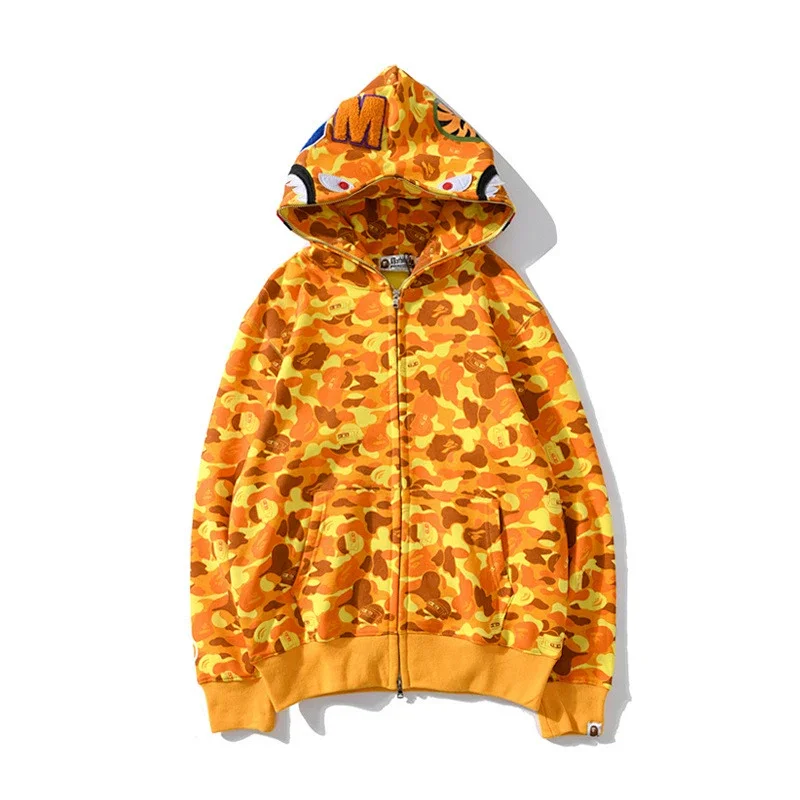 BAPE Orange Camouflage Doraemon - Themed Hooded Zip - Up Sweatshirt