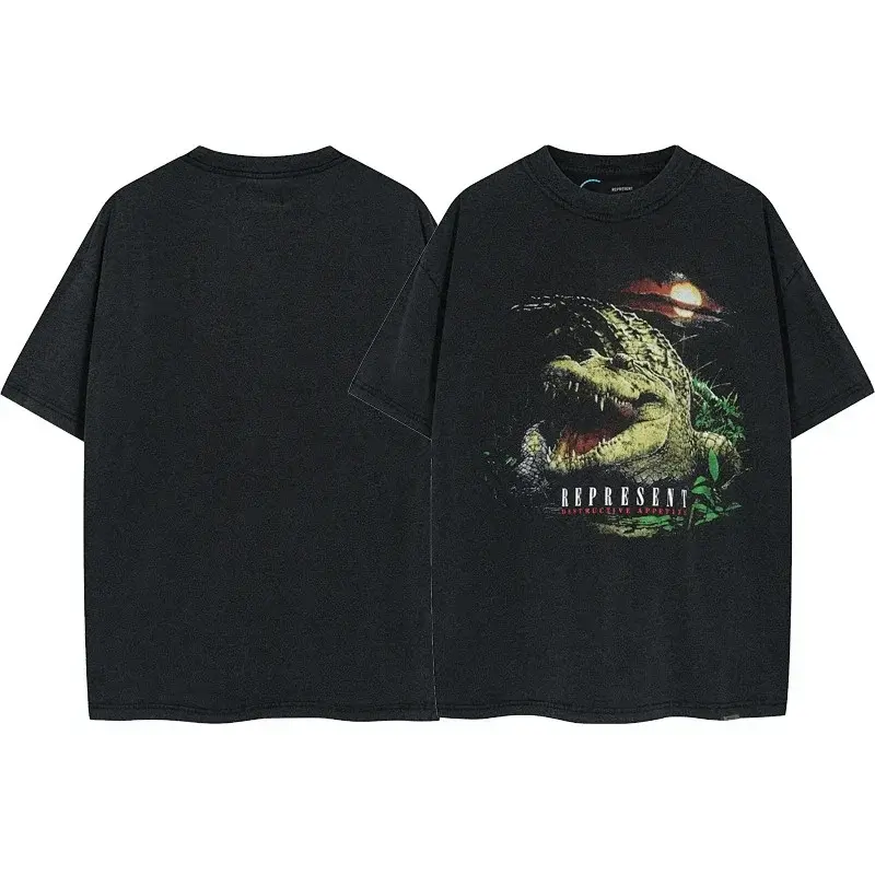 REPRESENT Black Vintage Crocodile Graphic Tee