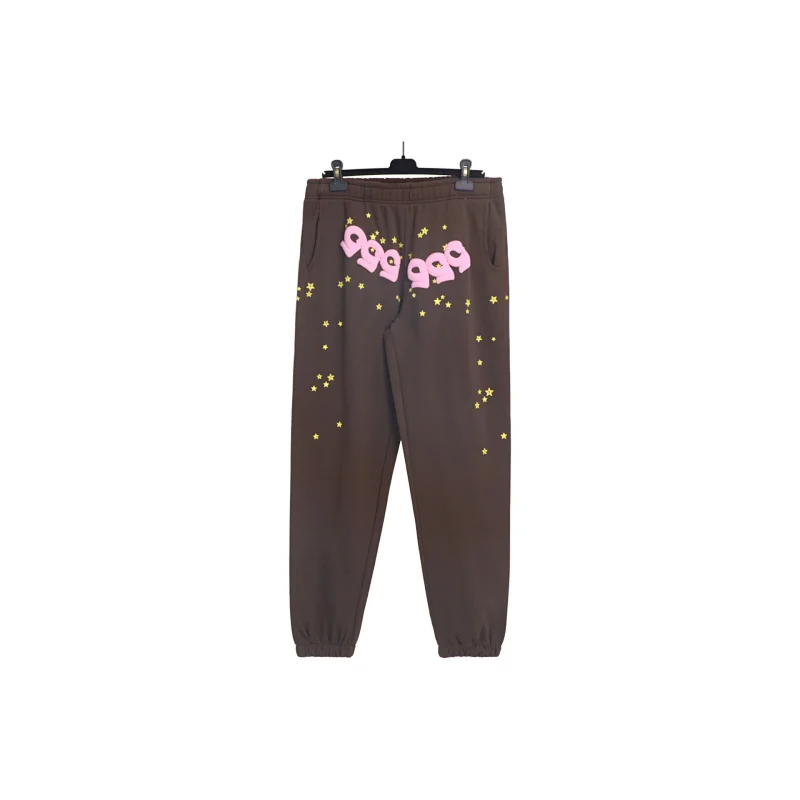 999 Brown Sweatpants with Pink 999 & Yellow Star Print