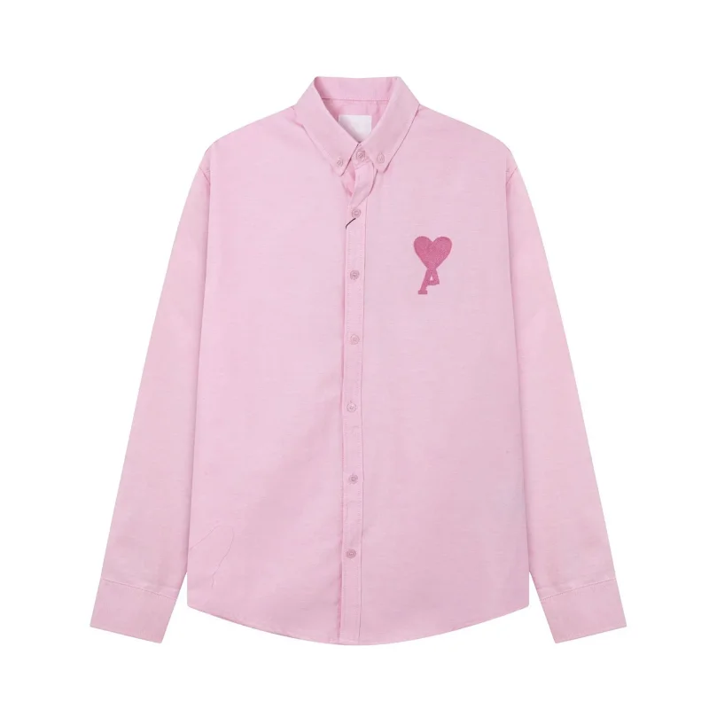 Ami Pink Long - Sleeve Shirt with Heart - A Embroidery