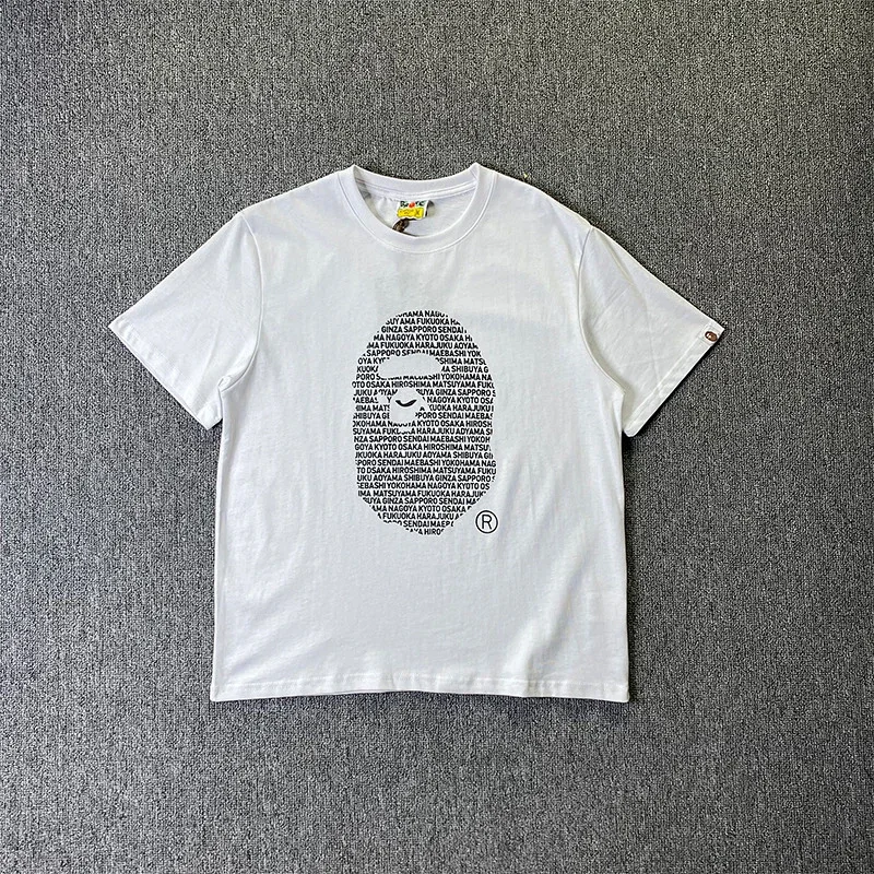 BAPE White T - Shirt with Ape Head Text Pattern