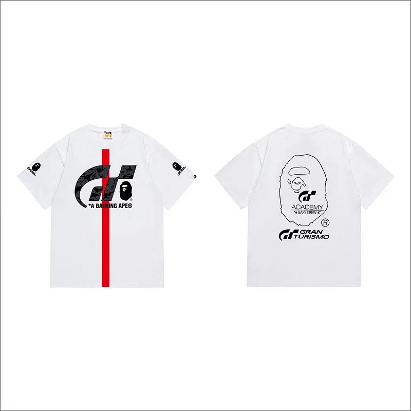 A BATHING APE x Gran Turismo White T - Shirt (Red Stripe, GT & Ape Head Graphics)