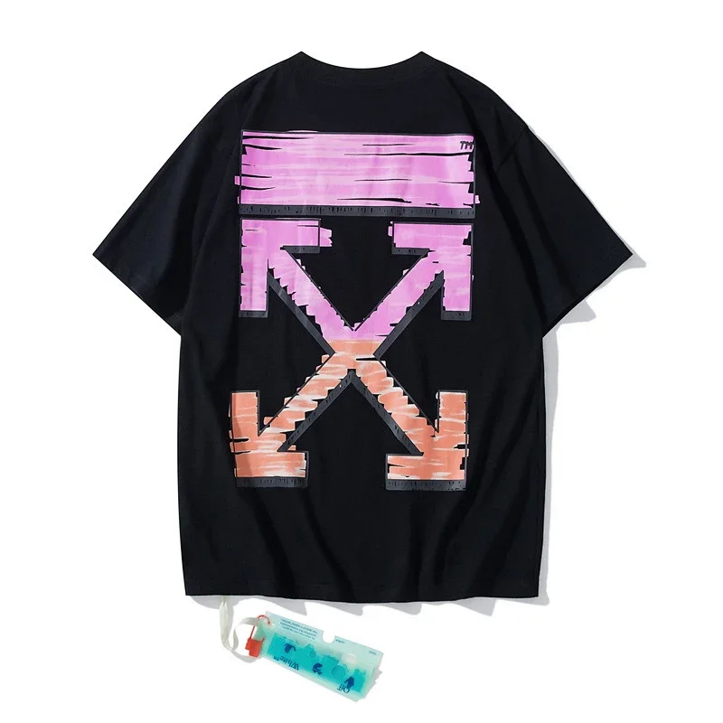 OFF-WHITE Black T - Shirt with Gradual Pink & Orange Arrow Graphic