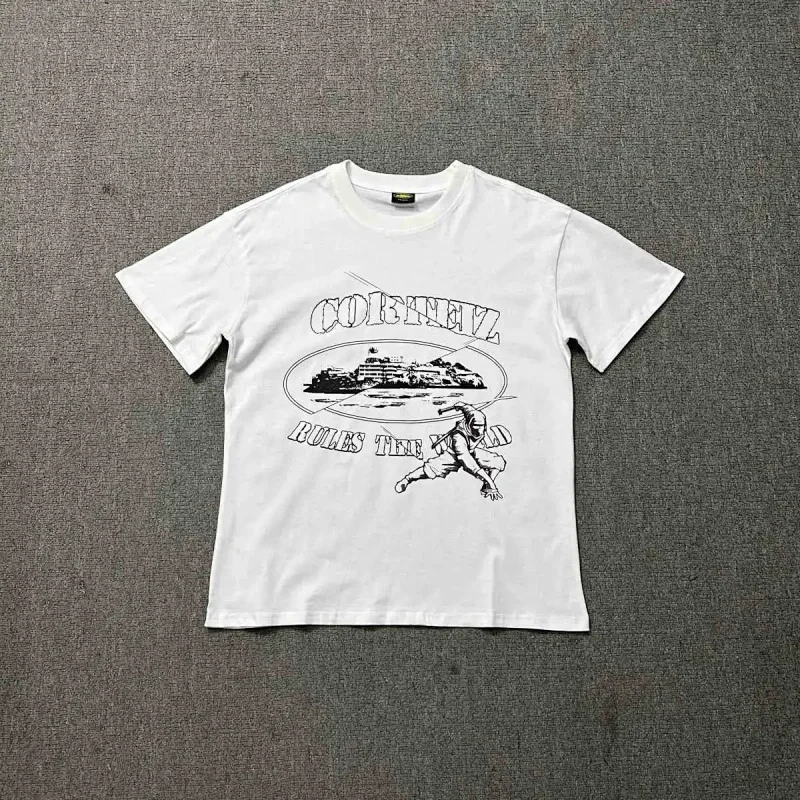CORTEIZ White Graphic T - Shirt with Building & Character Print