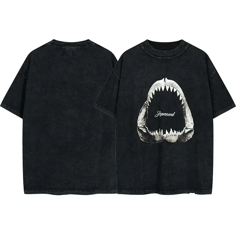 Jpprevent Black Vintage Shark Mouth T-shirt