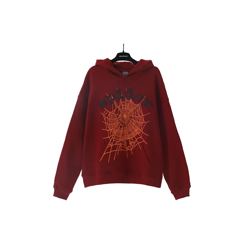 SPIDER Red Hoodie with Spider Web Print and "Spider" Text