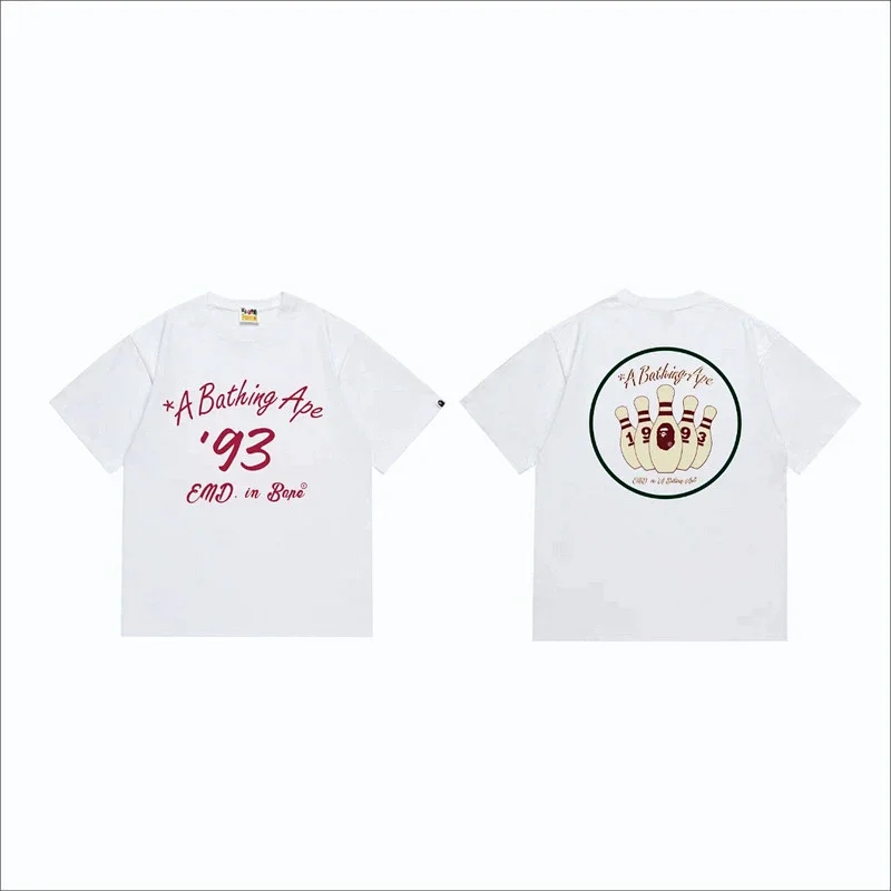 A Bathing Ape White T - Shirt with '93 Text Front & Bowling Pins Back