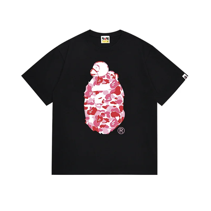 BAPE Black T - Shirt with Pink Camouflage Ape Graphic