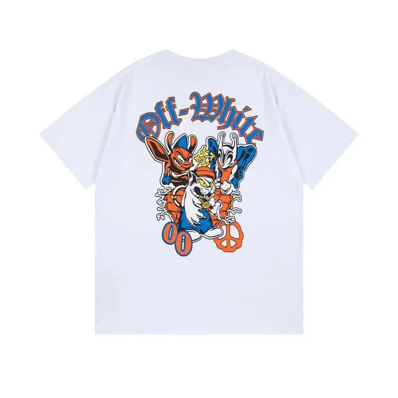 Off - White White Short - Sleeve T - Shirt With Cartoon Graphic