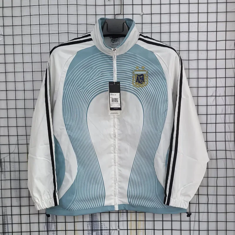 Corteiz Argentina National Team Light Blue & White Zip - Up Track Jacket with Black Stripes, AFA Badge & Stand Collar