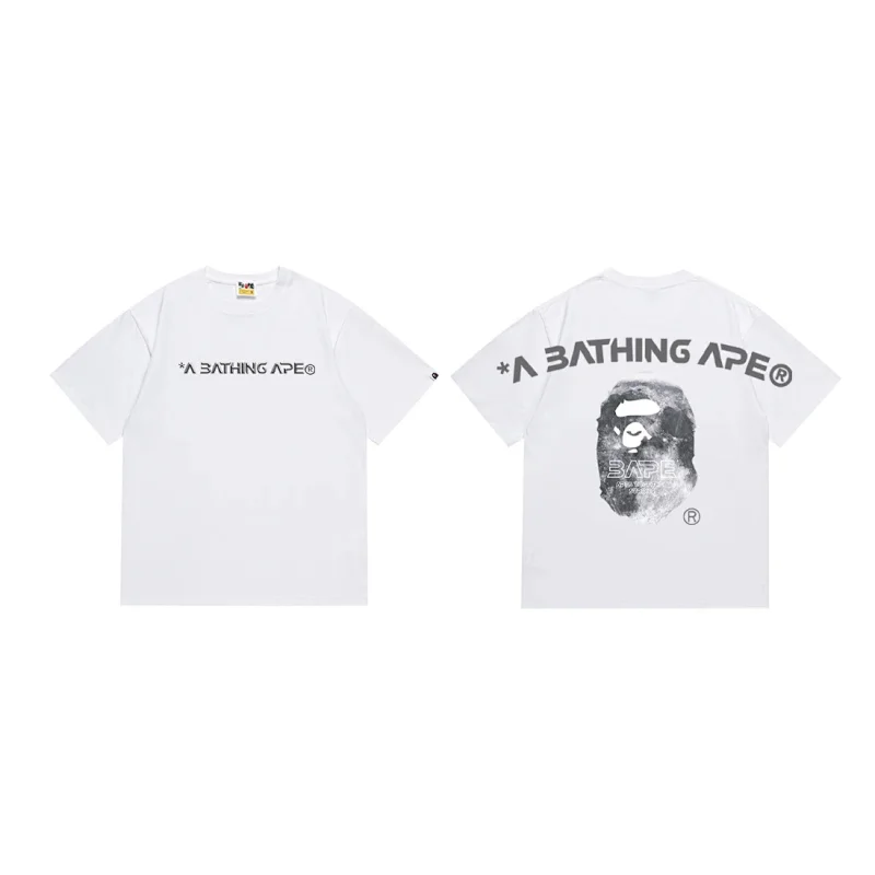 A BATHING APE White T - Shirt with Front Logo & Back Ape - Head Print
