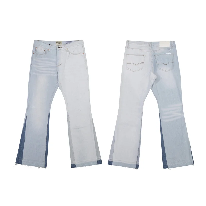 ALLIN Light Blue & White Patchwork Flared Jeans