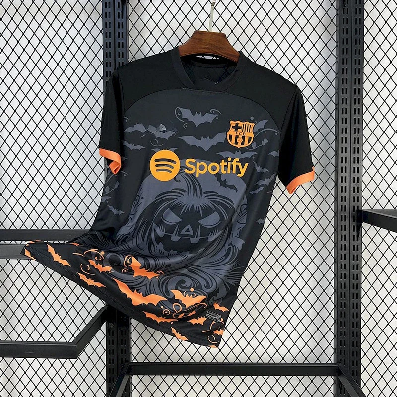 FC Barcelona Black Jersey with Red-Blue Handprint & Spotify