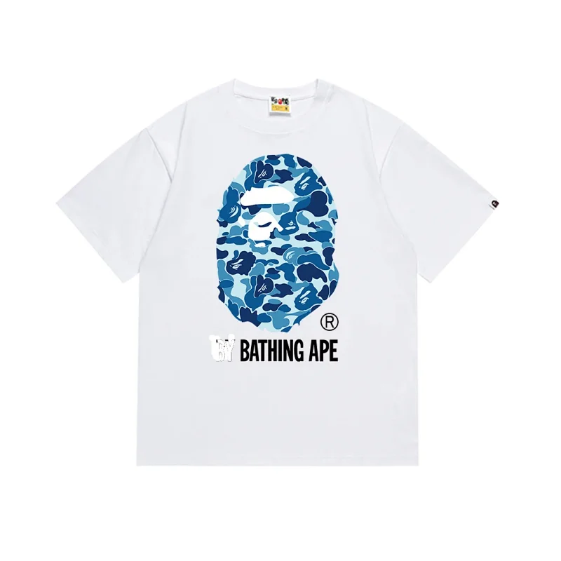 BATHING APE White T - Shirt with Blue Camouflage Ape Head