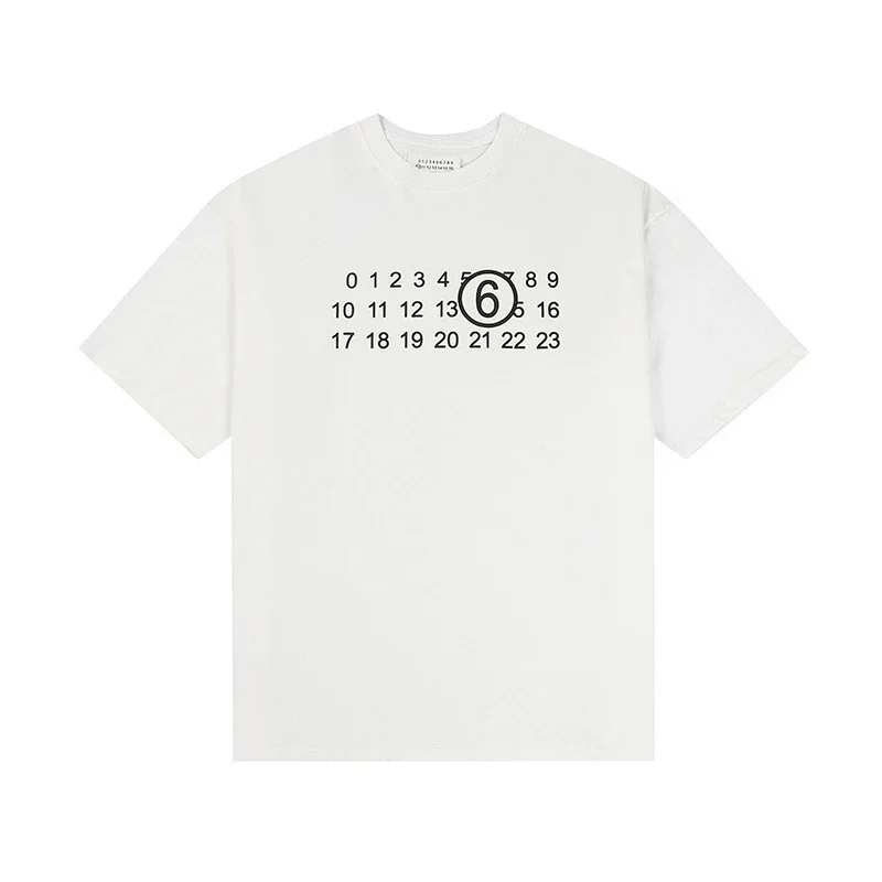 6 White T - Shirt with Number Print and Circled 6