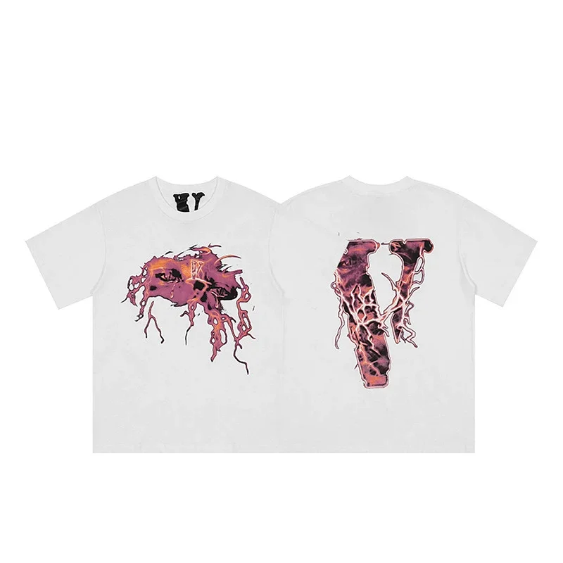 VLONE White T - Shirt with Front Abstract Dripping Face & Back V Graphic Prints