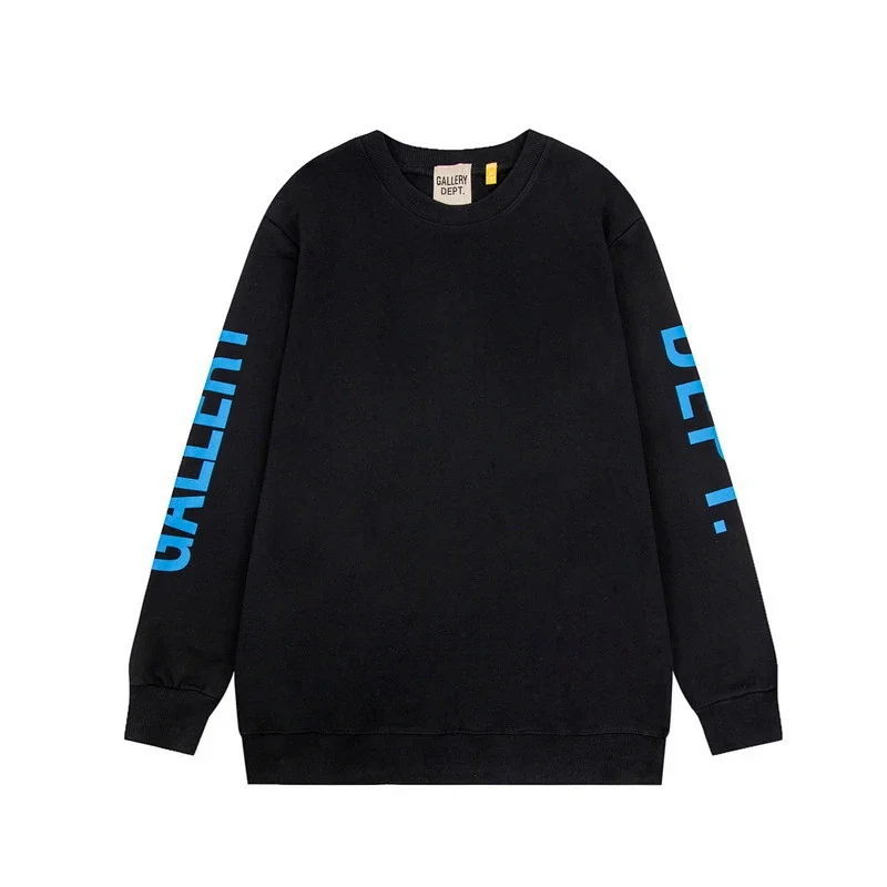 GALLERY DEPT. Black Sweatshirt with Blue Graphic Lettering on Sleeves
