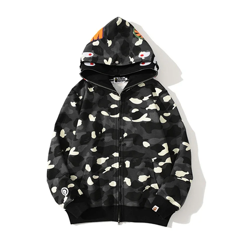 BAPE Black Camouflage Hooded Zip - Up Jacket (Shark Head Design)