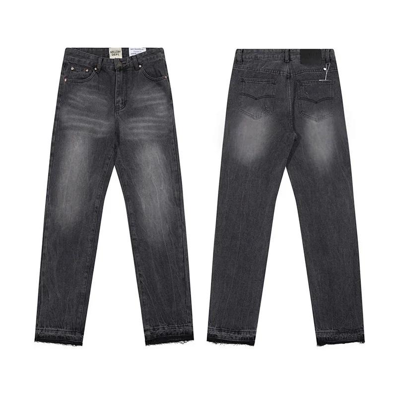 GALLERY DEPT Dark Gray Distressed Straight - Leg Jeans with Frayed Hems