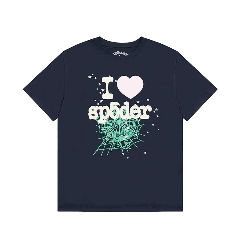 sp5der Navy T - Shirt with "I Love sp5der" Graphic, Spider Web & Stars