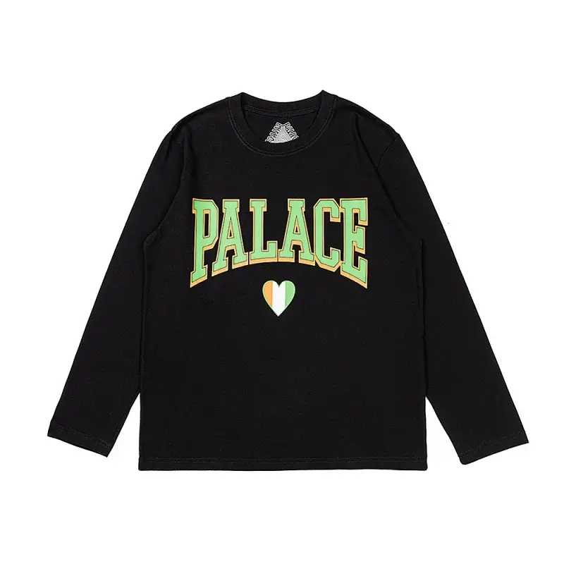 PALACE Black Long-Sleeve T-Shirt with Green Logo & Heart
