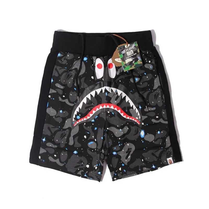 BAPE Black Camouflage Shark Mouth Space - Spotted Shorts
