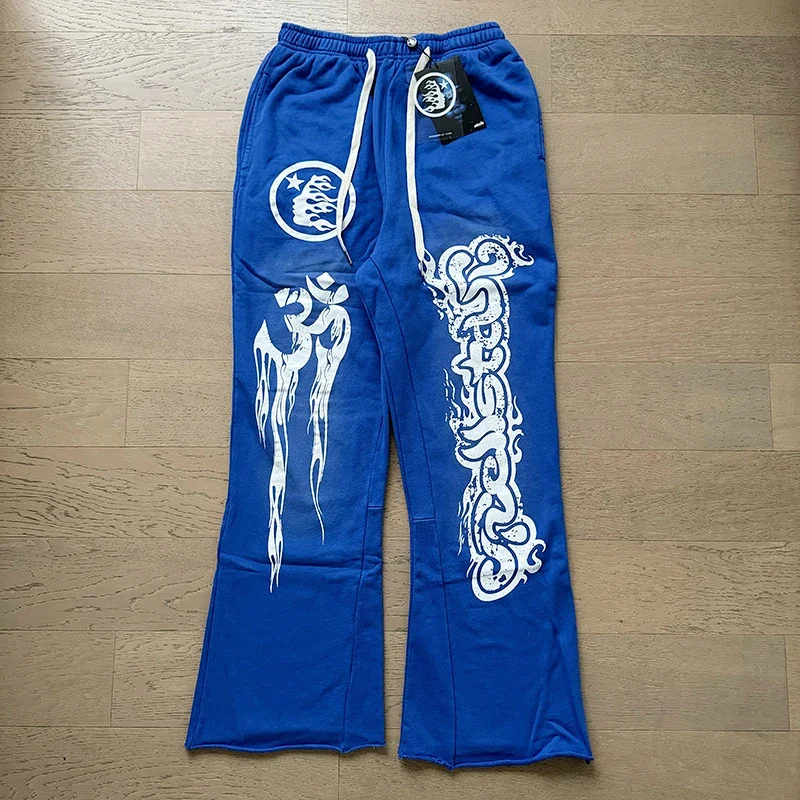 HELLSTAR Blue Graphic Print Flared Sweatpants
