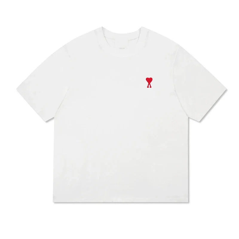 Ami White T - Shirt with Red Heart (AMI de Coeur) Embroidery
