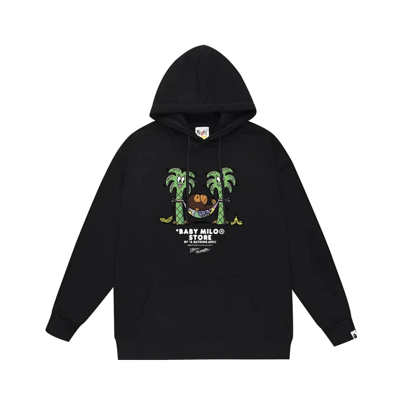 BABY MILO Black Hoodie with Baby Milo Hammock & Palm Trees Graphic