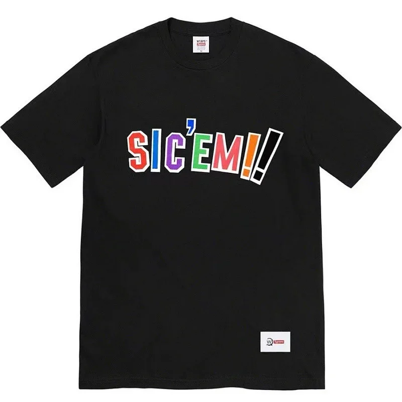 WTAPS Black SIC'EM!! Colorful Letter Print T - Shirt
