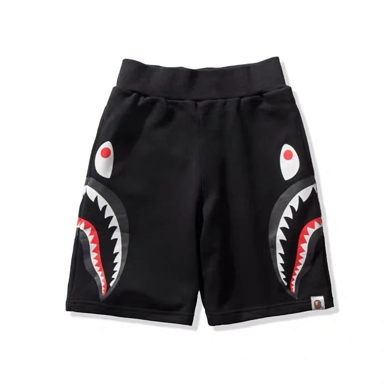 BAPE Black Shark Mouth Print Elastic Waist Casual Shorts