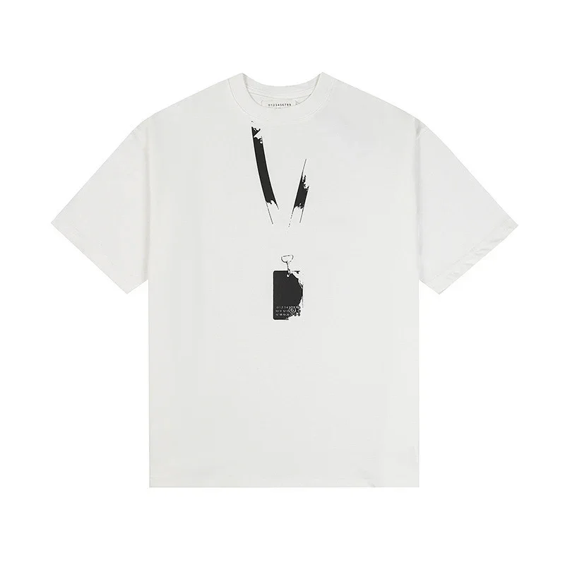 Maison Margiela White T - Shirt with Black Lanyard & ID Card Graphic Print