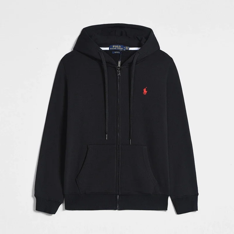 Polo Ralph Lauren  Black Hooded Full - Zip Sweatshirt with Front Pocket and Red Pony Logo