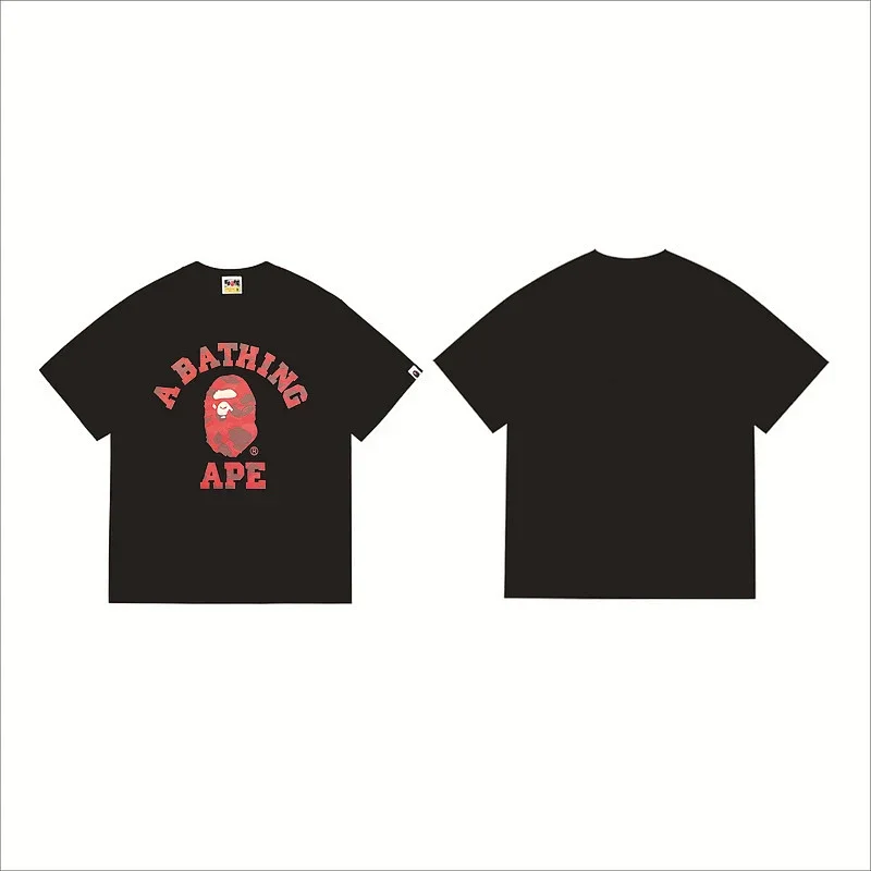 A BATHING APE Black T - Shirt with Red Camo Ape Head & "A BATHING APE" Text Graphic