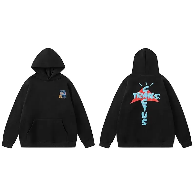 CACTUS Black Hoodie with Front Badge & Back Print