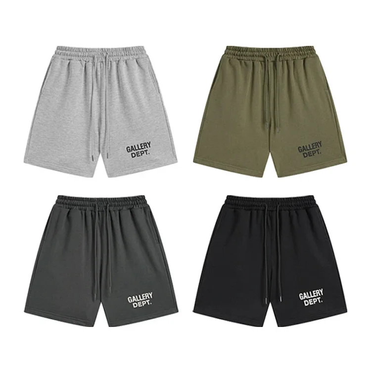 GALLERY DEPT. Drawstring Waist Casual Shorts with "GALLERY DEPT." Print (Gray, Olive Green, Dark Gray, Black)