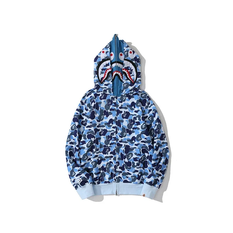 BAPE Blue Camouflage Shark Head Zip - Up Hoodie