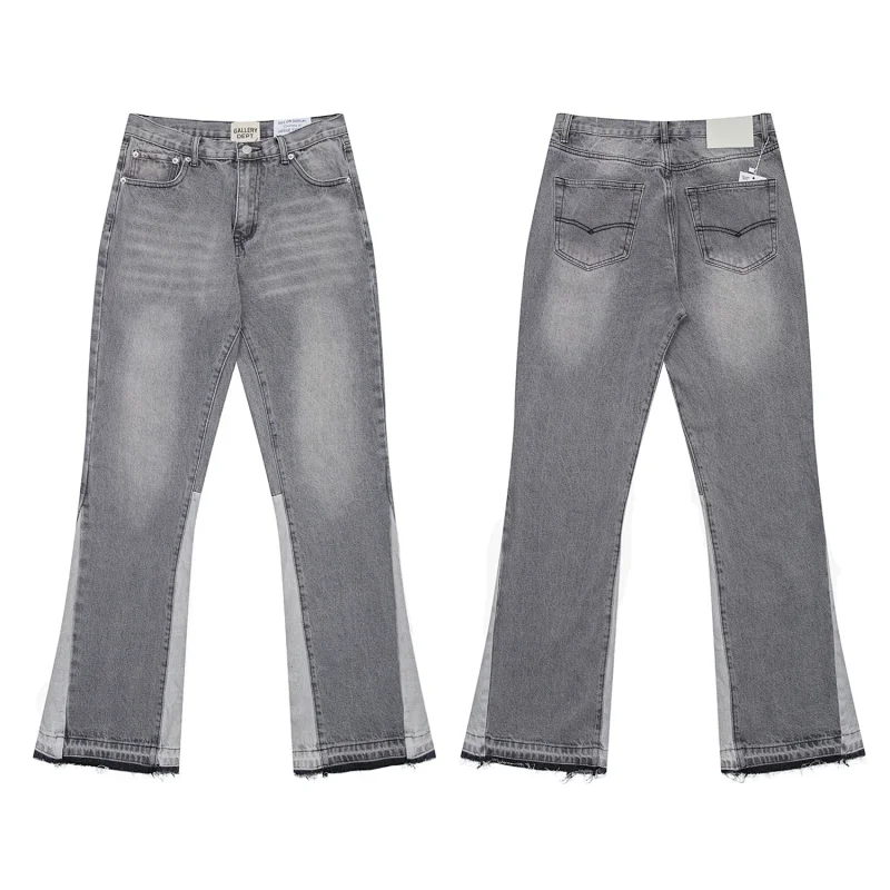 GALLERY DEPT Gray Paneled Flared Jeans with Distressed Hem