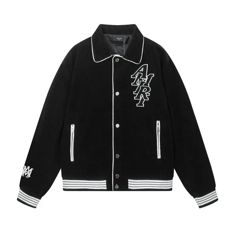 AHPH Black Corduroy Embroidered Varsity Jacket