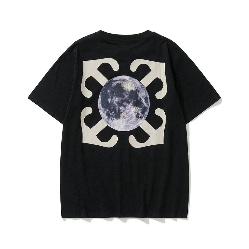 OFF-WHITE Black T - Shirt with Moon & Arrow Graphic on Back