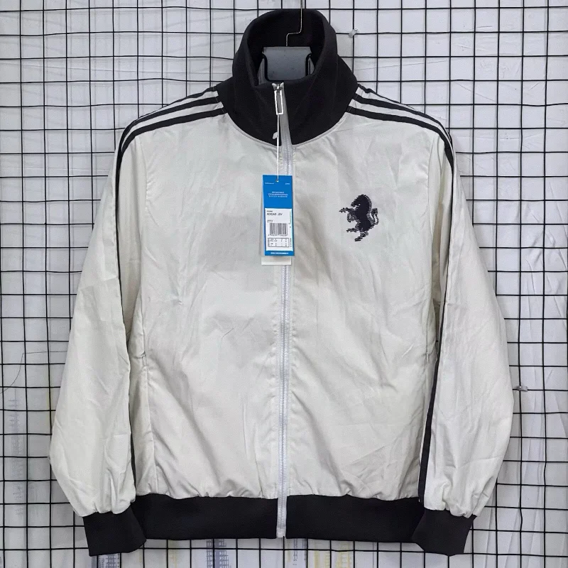 Corteiz White Track Jacket with Black Collar, Cuffs, Hem, Three Stripes & Horse Logo