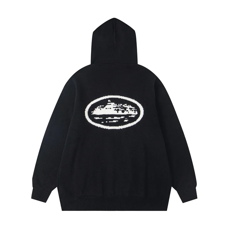 Cav Empt Black Hooded Knit Sweater with Oval White Building Pattern