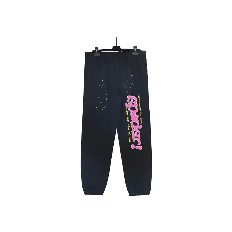 SPIDER Black Sweatpants with Pink "SPIDER!" Lettering & Star Patterns