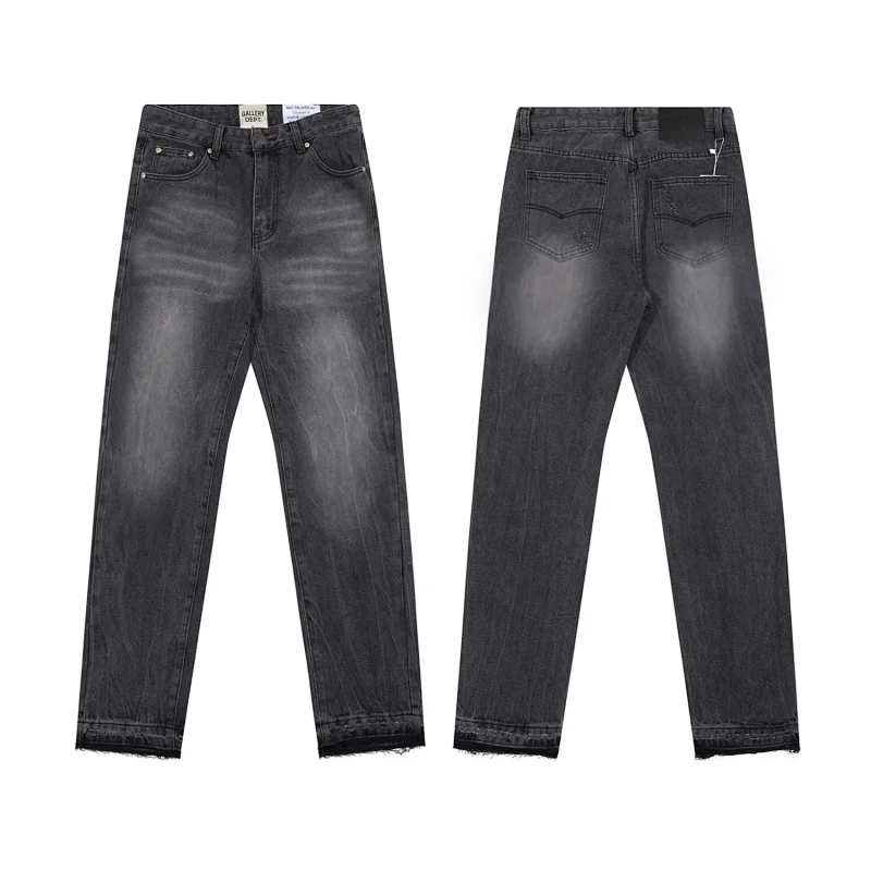 GALLERY DEPT Dark Gray Washed Straight - Leg Jeans with Frayed Hem