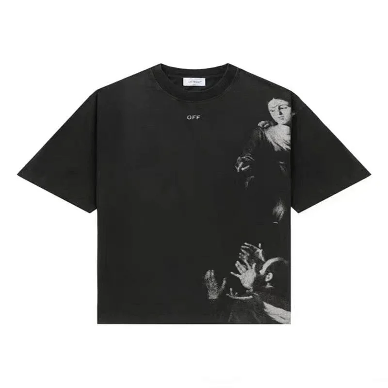 OFF-WHITE Black Artistic Religious Figure & Hands Print Oversized T - Shirt