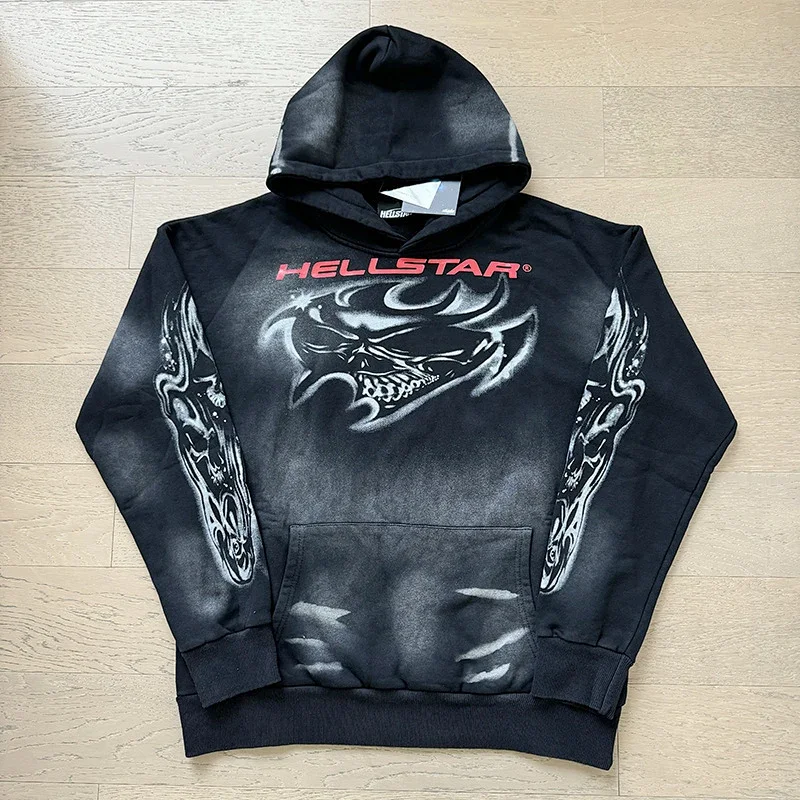 HELLSTAR Black Spray - Painted Skull Graphic Hoodie