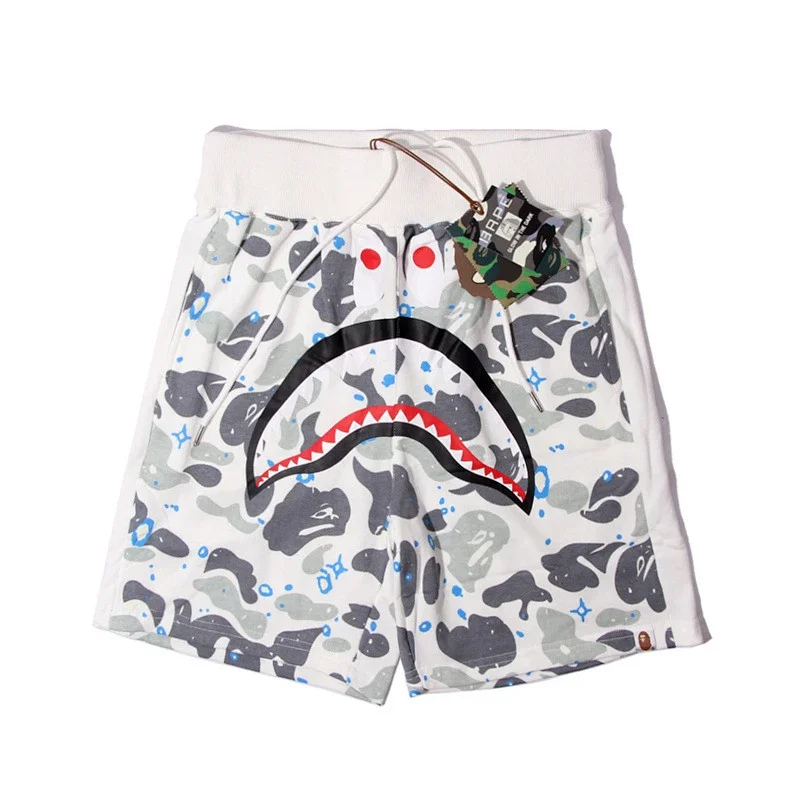 BAPE White Camouflage Shark Mouth Graphic Shorts