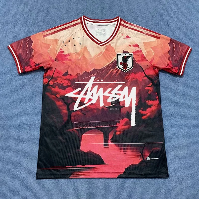 Stussy Red & Black Japanese Landscape Graphic T-Shirt