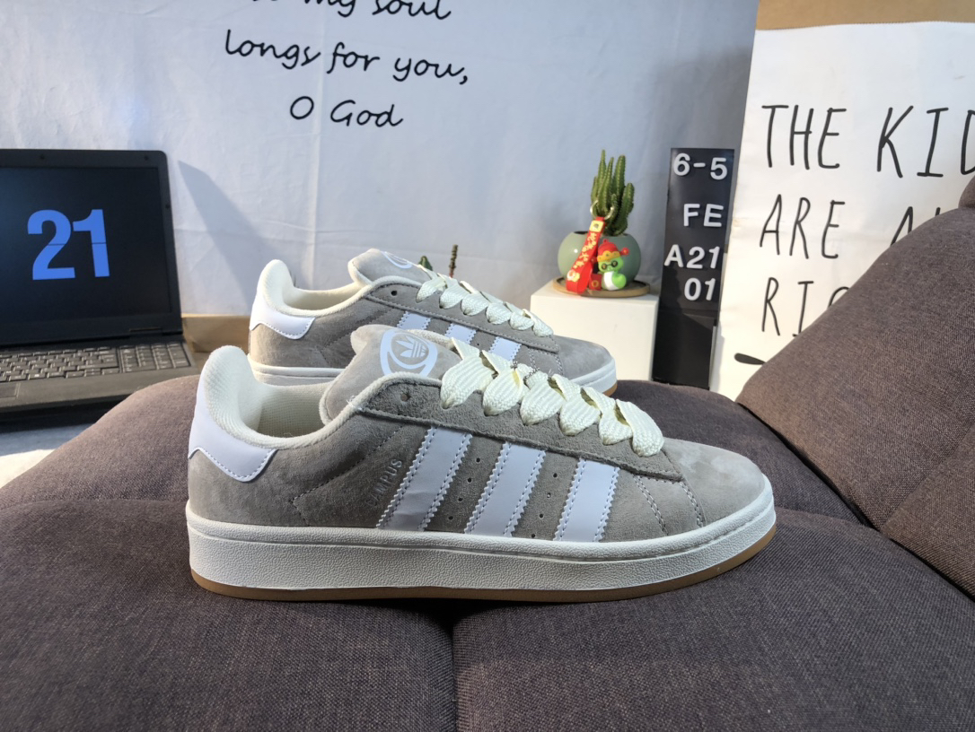 Adidas Campus Gray White Suede Casual Sneakers