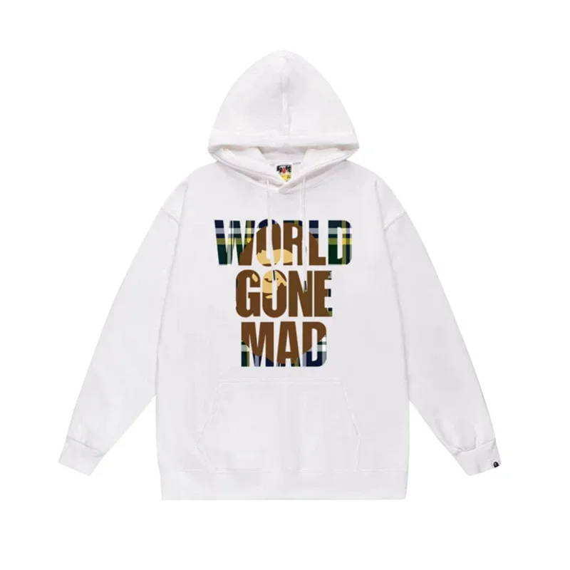 A BATHING APE White "WORLD GONE MAD" Graphic Hoodie